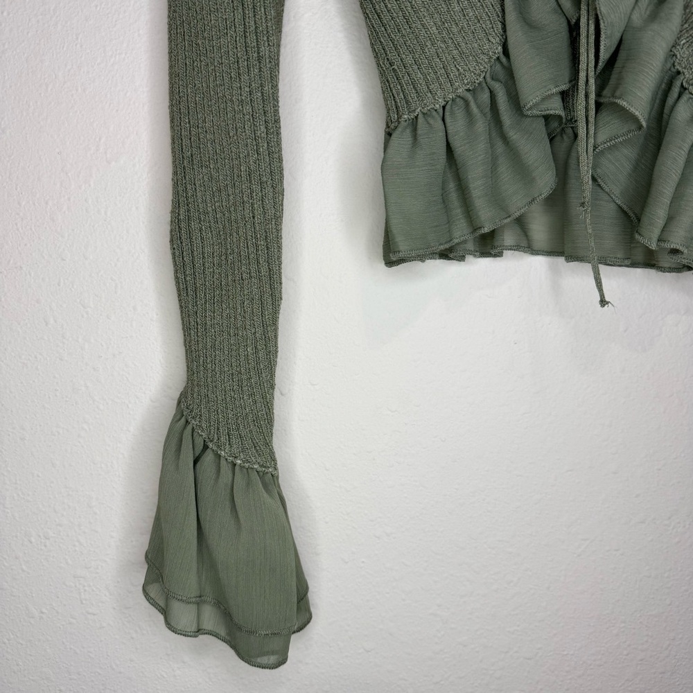Zara Green Ruffled Knit Cardigan - Picture 5 of 9
